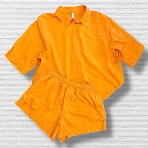 Athleta Cotton Dreams Sleep Oversized Top And Shorts Set Orange Size Small